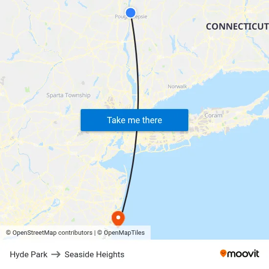 Hyde Park to Seaside Heights map