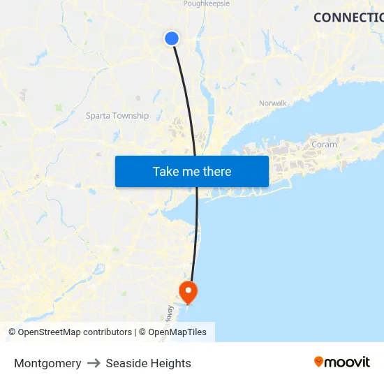 Montgomery to Seaside Heights map