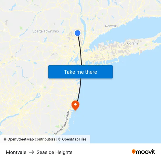 Montvale to Seaside Heights map