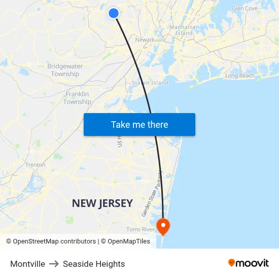 Montville to Seaside Heights map