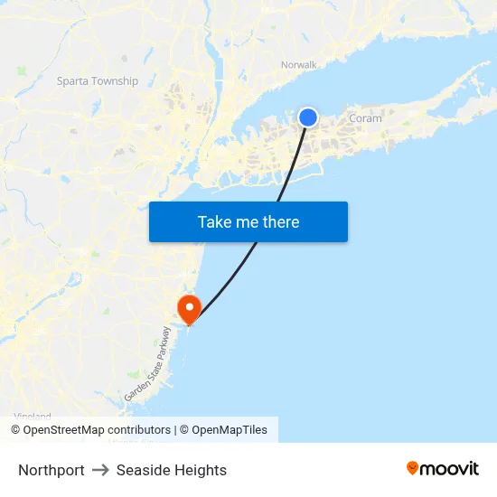 Northport to Seaside Heights map