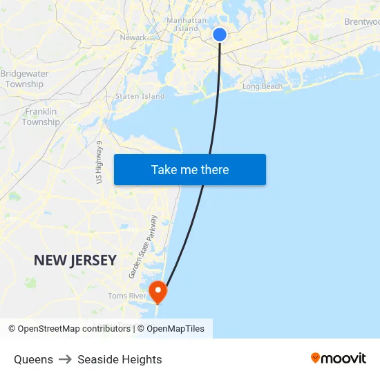 Queens to Seaside Heights map