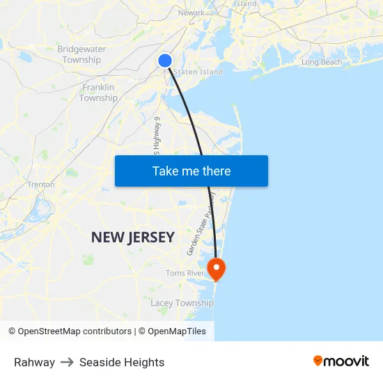 Rahway to Seaside Heights map