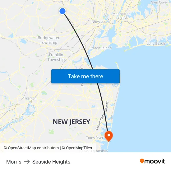 Morris to Seaside Heights map