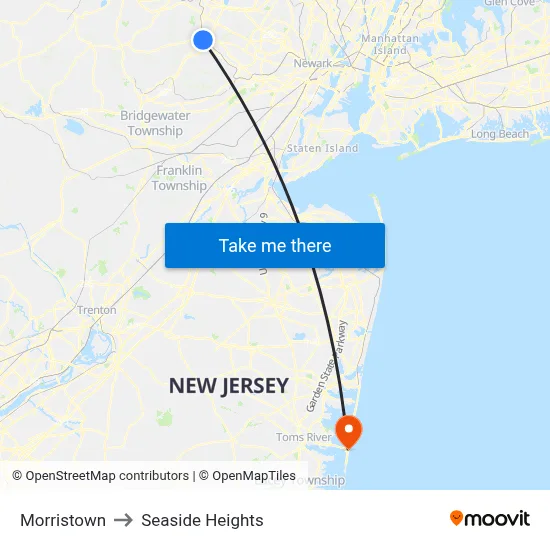 Morristown to Seaside Heights map