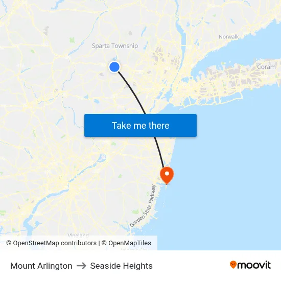 Mount Arlington to Seaside Heights map