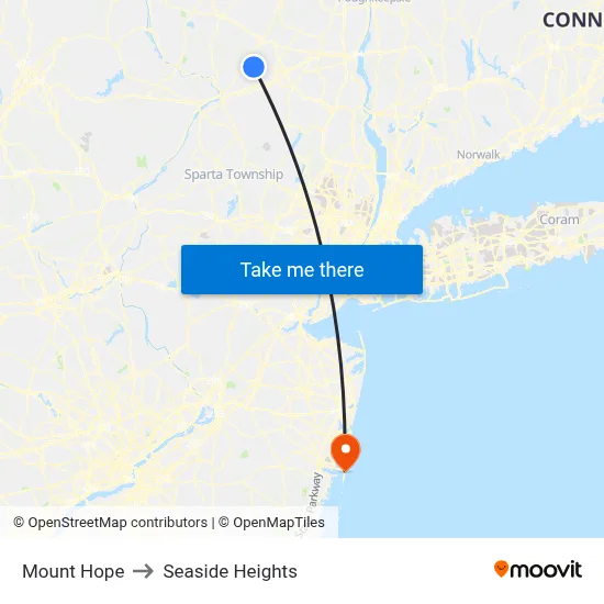 Mount Hope to Seaside Heights map