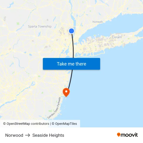 Norwood to Seaside Heights map