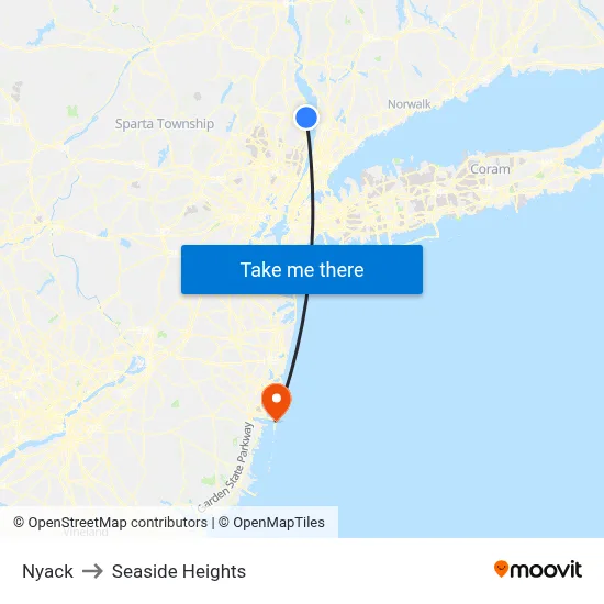 Nyack to Seaside Heights map