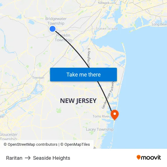 Raritan to Seaside Heights map