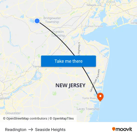 Readington to Seaside Heights map