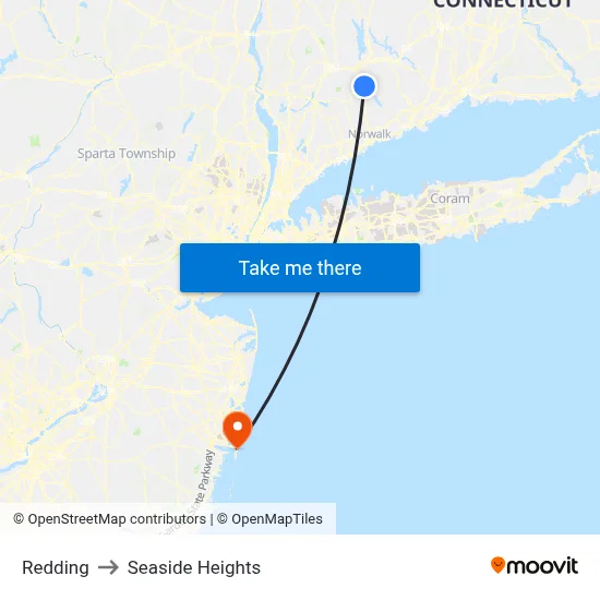 Redding to Seaside Heights map