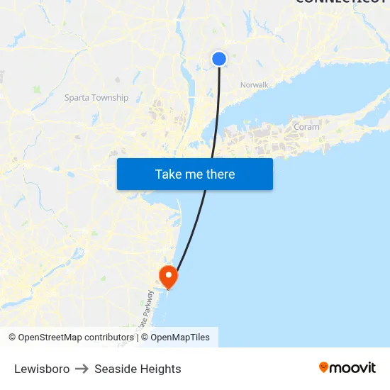 Lewisboro to Seaside Heights map