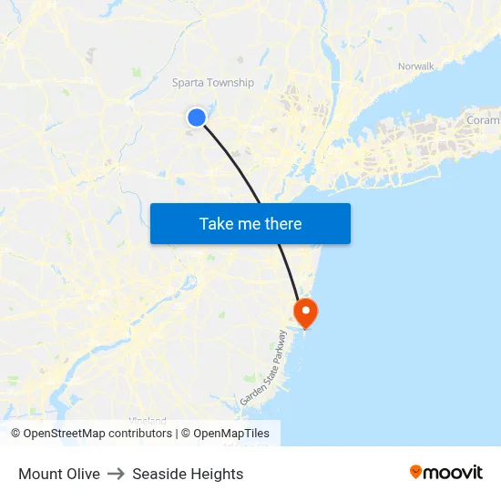 Mount Olive to Seaside Heights map