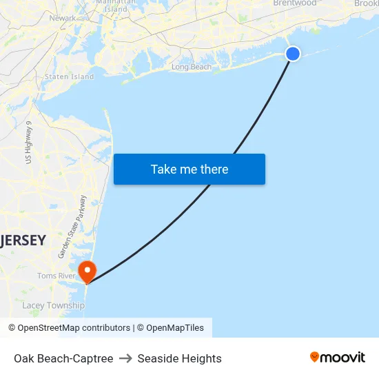 Oak Beach-Captree to Seaside Heights map