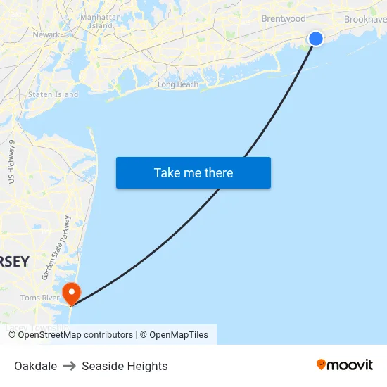 Oakdale to Seaside Heights map