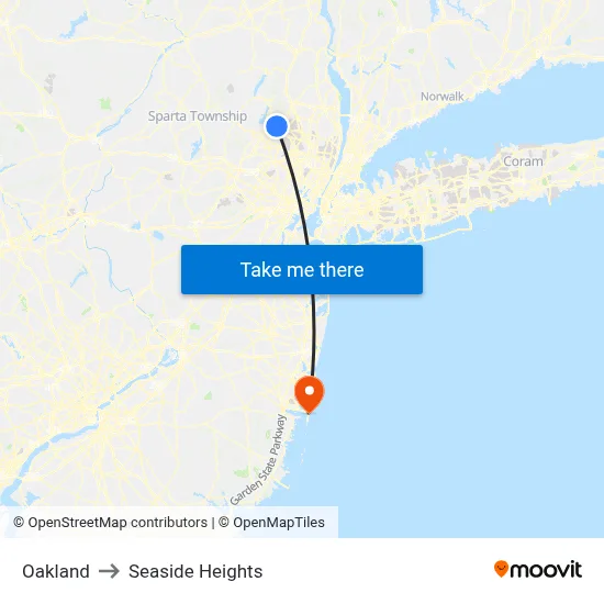 Oakland to Seaside Heights map