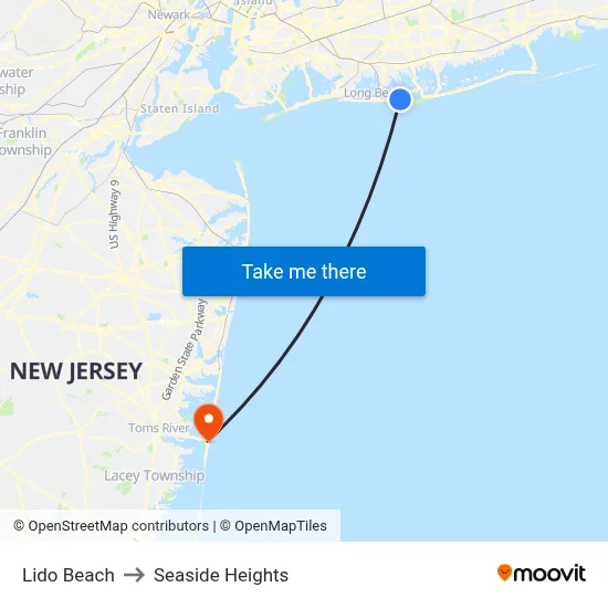Lido Beach to Seaside Heights map