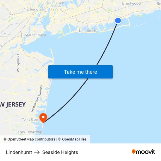 Lindenhurst to Seaside Heights map