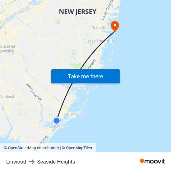 Linwood to Seaside Heights map