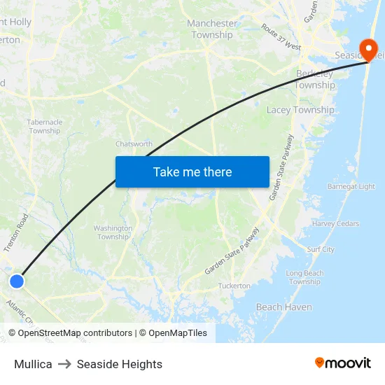 Mullica to Seaside Heights map