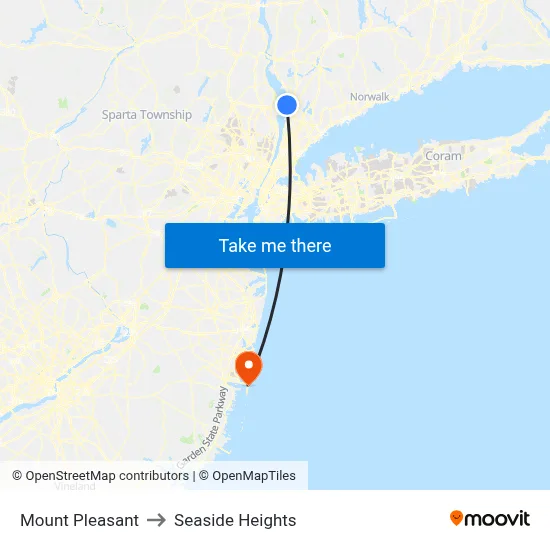Mount Pleasant to Seaside Heights map