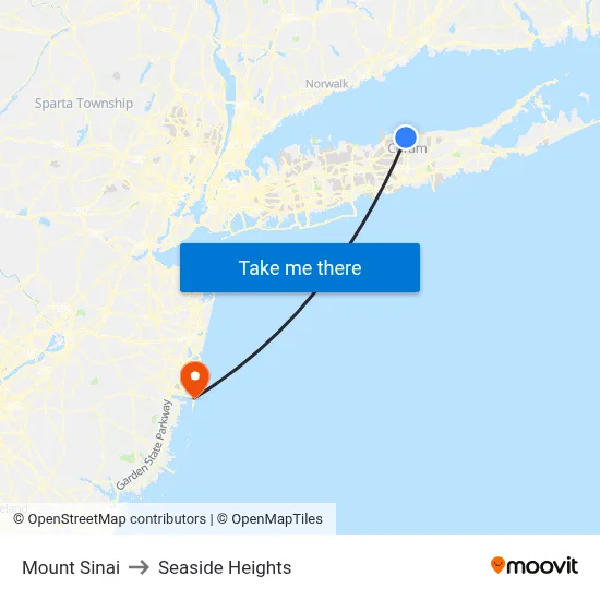 Mount Sinai to Seaside Heights map
