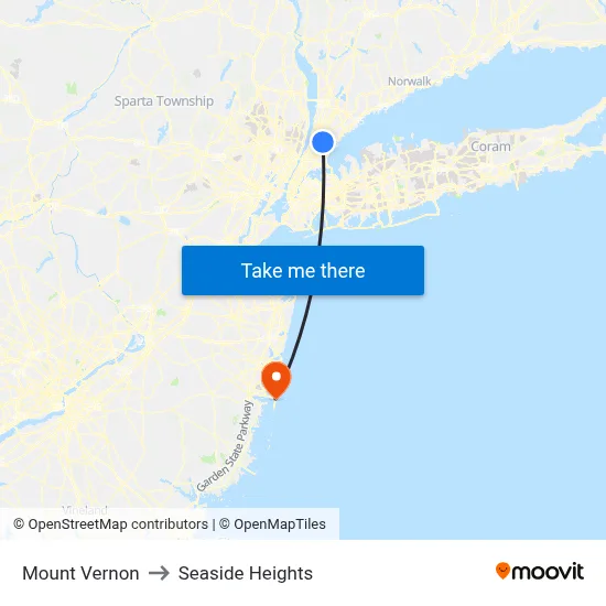 Mount Vernon to Seaside Heights map