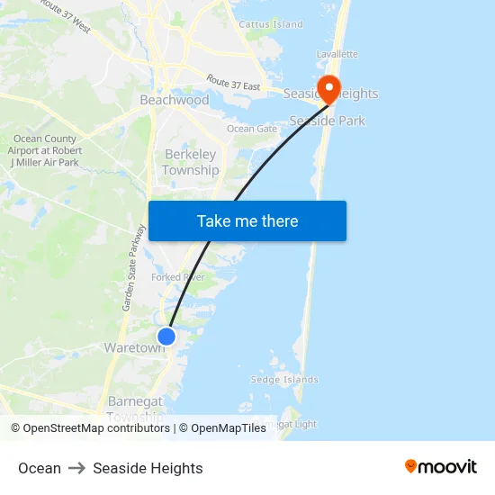 Ocean to Seaside Heights map