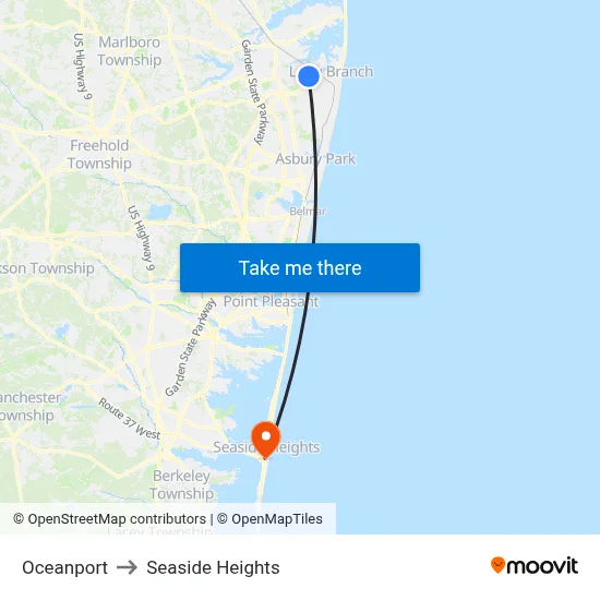Oceanport to Seaside Heights map