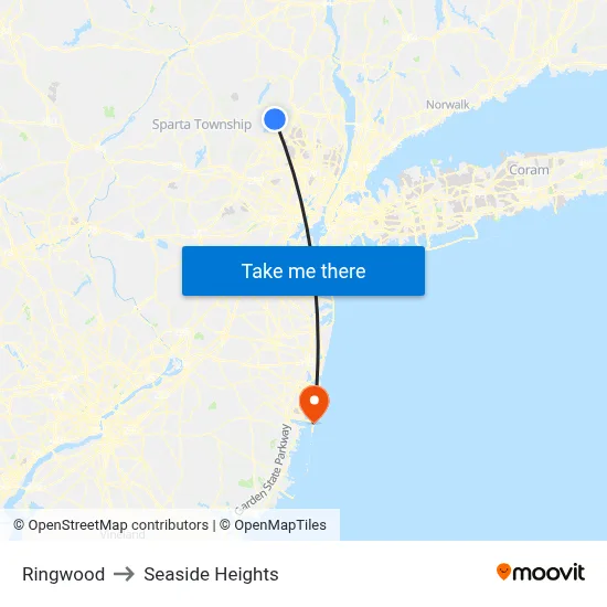 Ringwood to Seaside Heights map