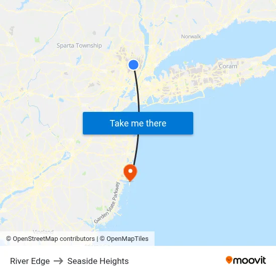 River Edge to Seaside Heights map