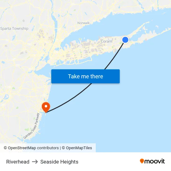 Riverhead to Seaside Heights map