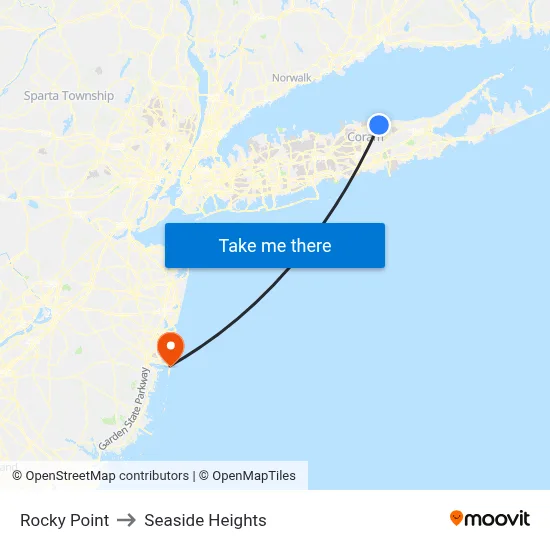 Rocky Point to Seaside Heights map