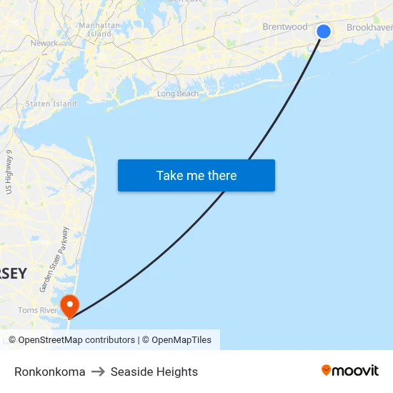 Ronkonkoma to Seaside Heights map