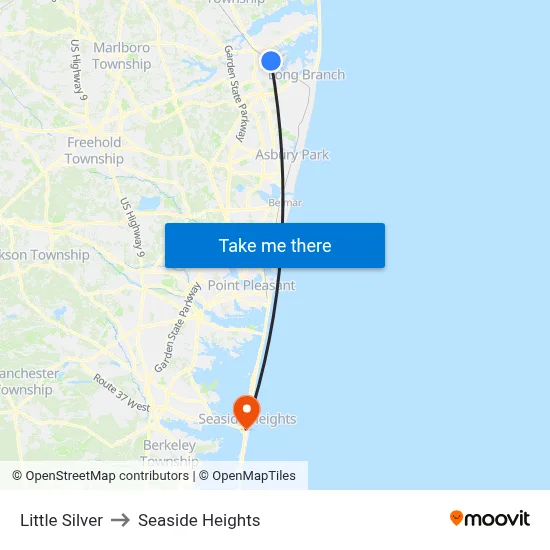 Little Silver to Seaside Heights map