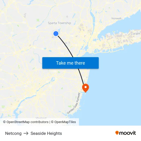 Netcong to Seaside Heights map