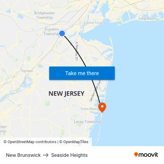 New Brunswick to Seaside Heights map
