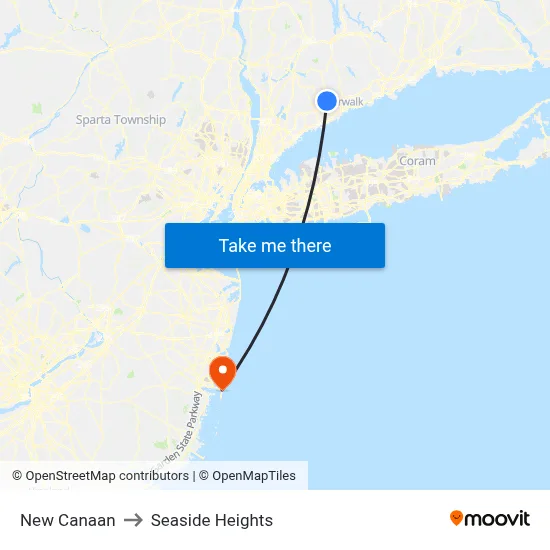 New Canaan to Seaside Heights map