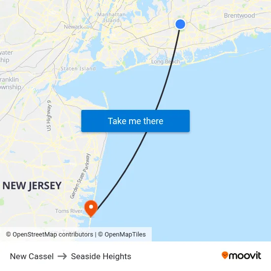 New Cassel to Seaside Heights map