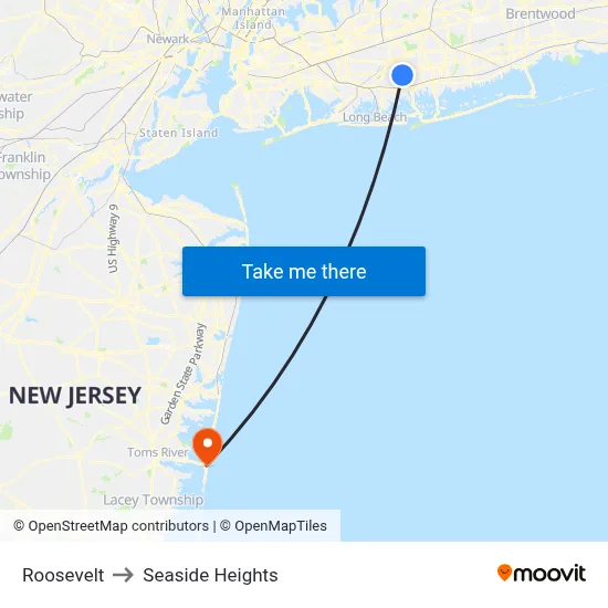 Roosevelt to Seaside Heights map
