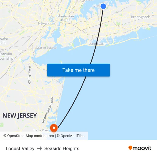 Locust Valley to Seaside Heights map