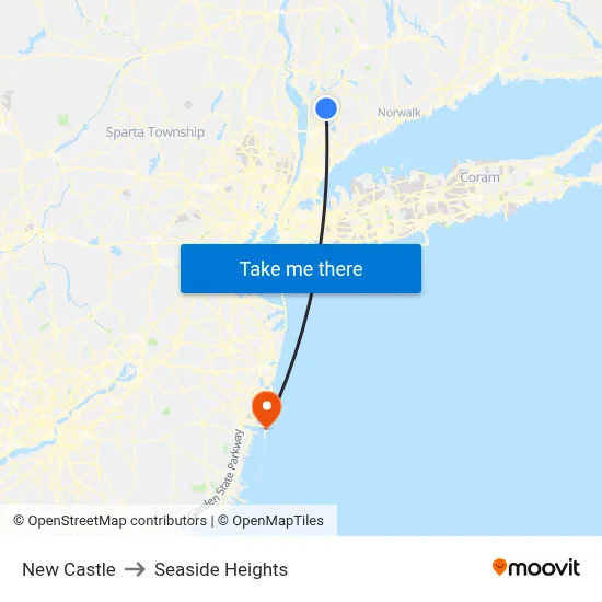 New Castle to Seaside Heights map