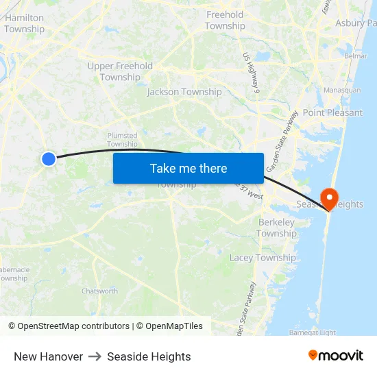 New Hanover to Seaside Heights map