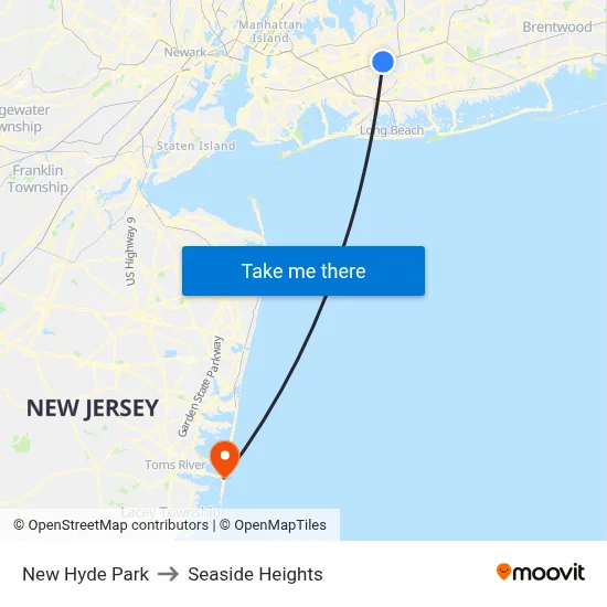 New Hyde Park to Seaside Heights map