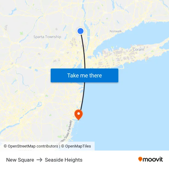 New Square to Seaside Heights map