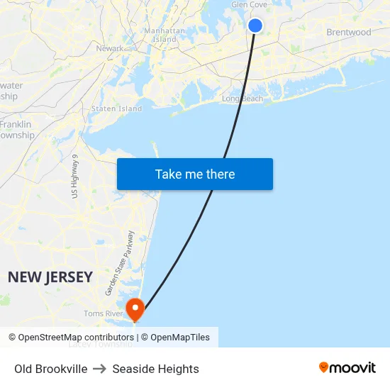 Old Brookville to Seaside Heights map