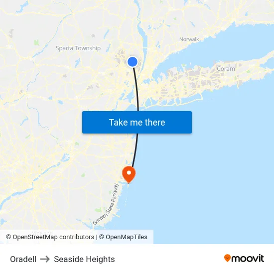 Oradell to Seaside Heights map