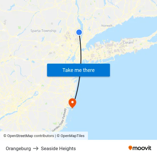 Orangeburg to Seaside Heights map