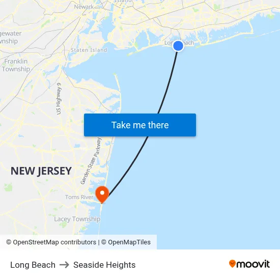 Long Beach to Seaside Heights map